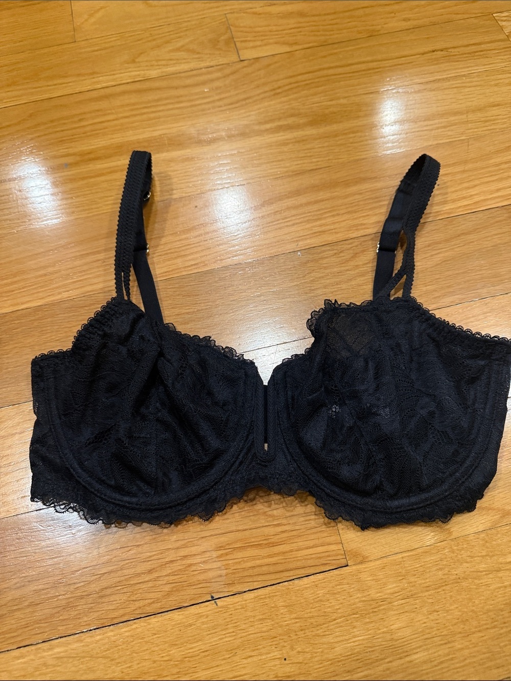 Auden black lace unlined balconette coverage underwire bra size 34D.